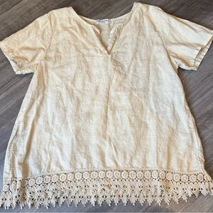 Women's T-shirt - Cream - L – Terzo Millennio Linen blend Top Short Sleeve